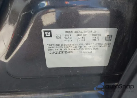 2015 Chevrolet Cruze 1Lt Auto from USA, damaged, VIN 1G1PC5SBXF7254115